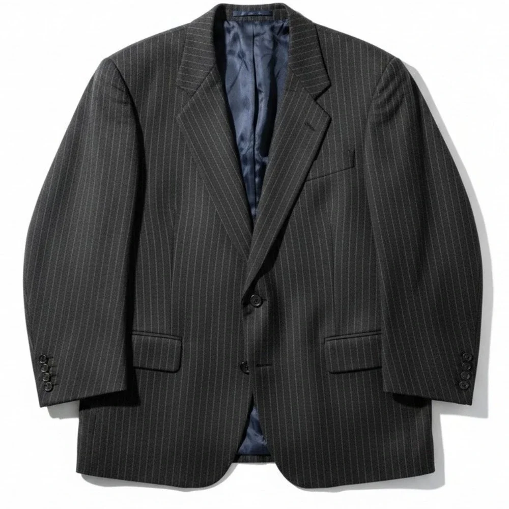 Hart Schaffner Marx Gold Trumpeter Charcoal Grey Wool Pinstripe Blazer Men's 44R